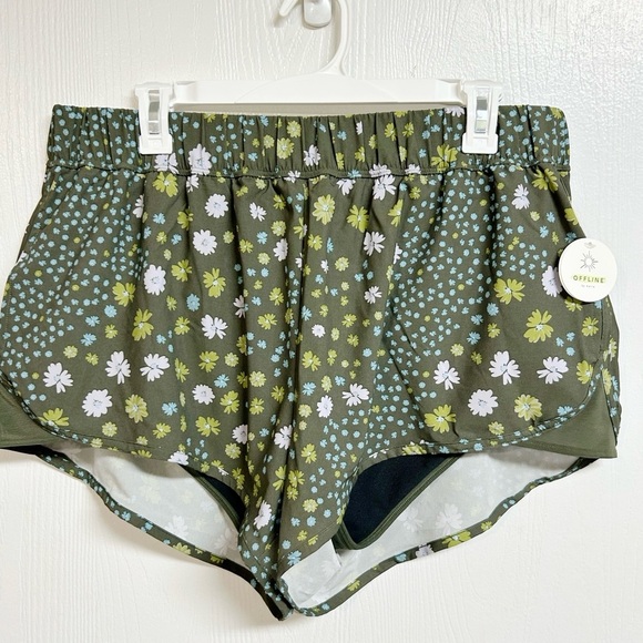 Offline by Aerie Green Floral Athletic Shorts Pockets Built in Liner Sz XL NWT - Picture 5 of 5